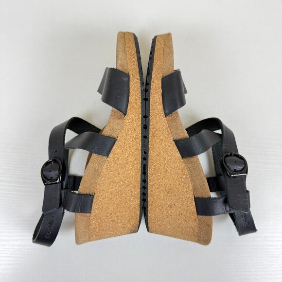 EUC Papillio Birkenstock Black Leather Wedge Sandals - Picture 8 of 11